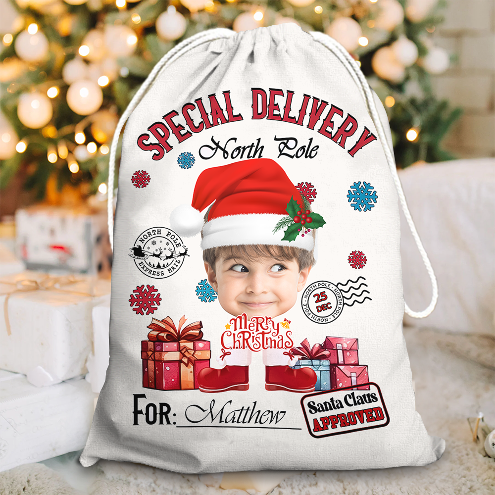 Personalized Santa Sack - Christmas Gift For Family - Face Photo Santa Costumes AB