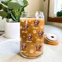Thumbnail for Custom Photo With Name Dog Cat Glass Bottle/Frosted Bottle With Lid & Straw, Pet Lover Gift AF