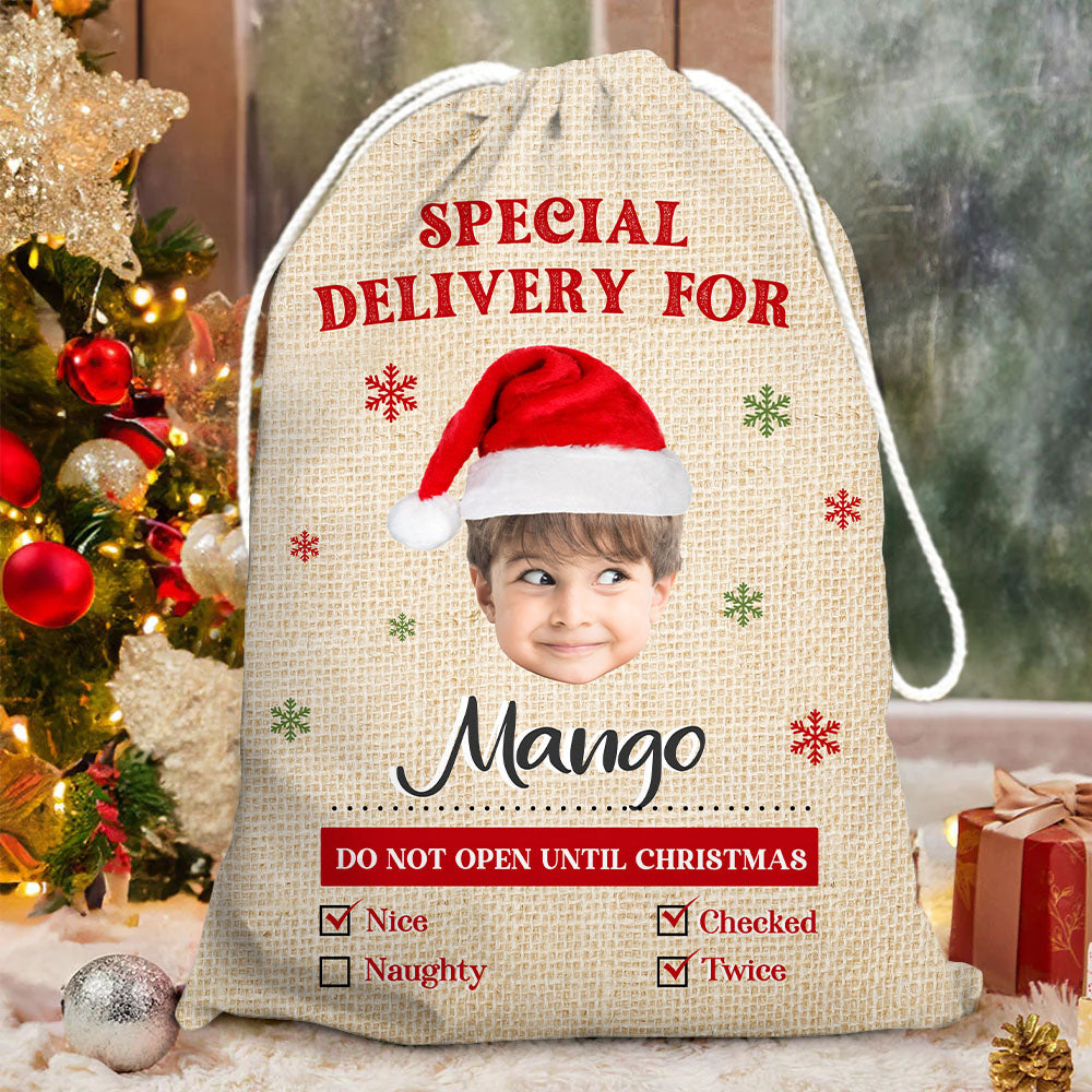 Personalized Santa Sack - Christmas Gift For Family - Gunny Pattern Face Photo AB