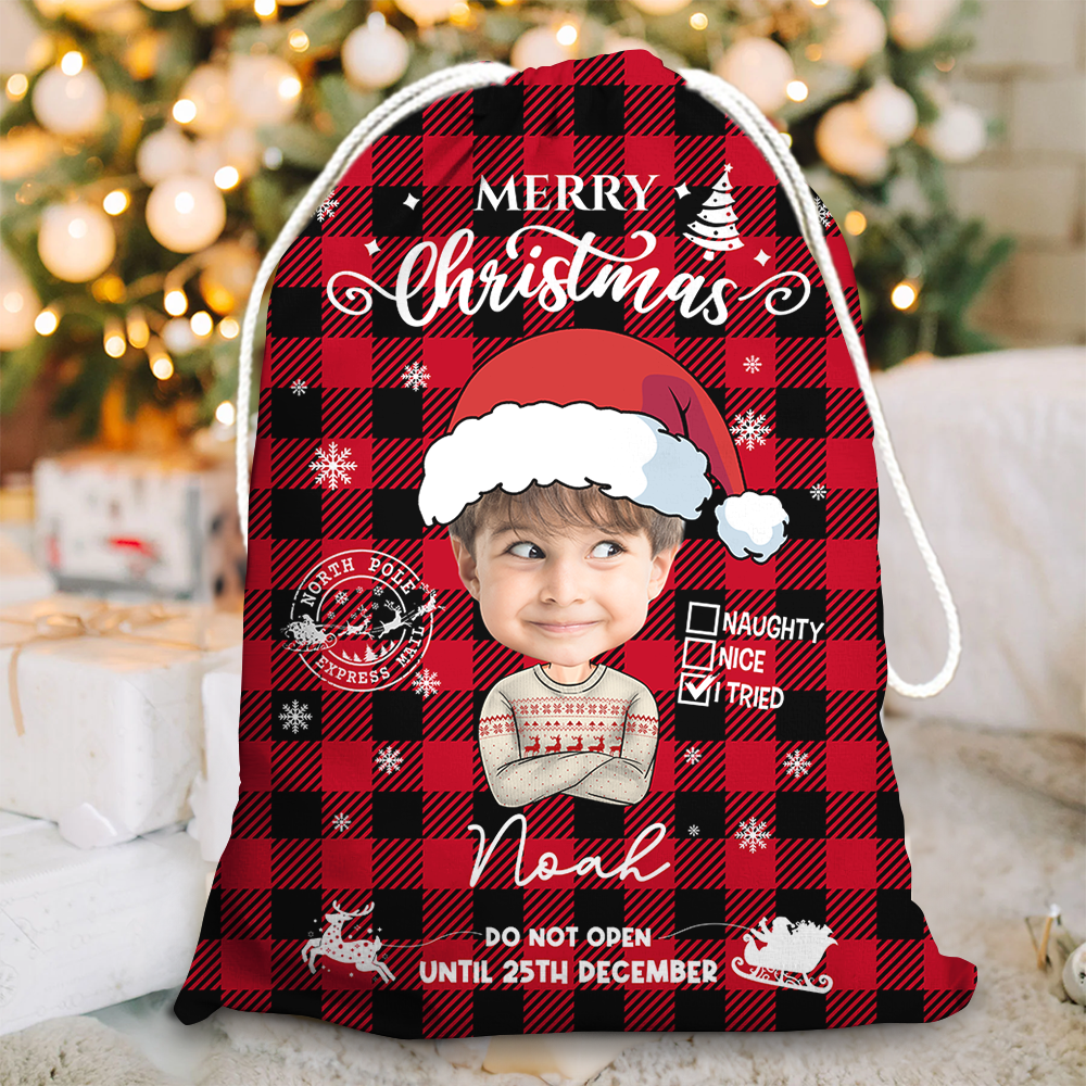Personalized Christmas Bag - Christmas Gift For Family - Merry Christmas Funny Face Photo AB