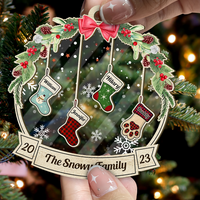 Thumbnail for Personalized Wooden & Acrylic Layered Ornament - Christmas Gift For Family - Members' Names Christmas Stockings AC