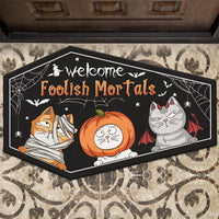 Thumbnail for Personalized Coffin Shaped Doormat - Halloween Gift For Cat Lovers - Welcome Foolish Mortals AB