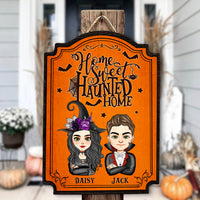 Thumbnail for Personalized Shaped Door Sign - Halloween Gift For Couple - Home Sweet Haunted Home AE
