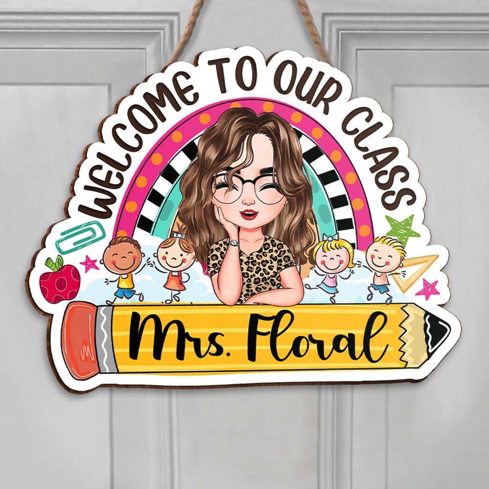 Personalized Rainbow Teacher Welcome Door Sign, Classroom Decor Gift For Teachers FC