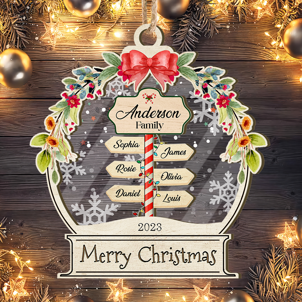 Personalized Wooden & Acrylic Layered Ornament - Christmas Gift For Family - Family Name Signboard with Snow AC