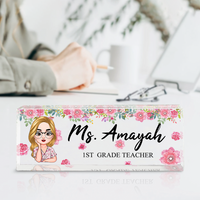 Thumbnail for Personalized Teacher Floral Acrylic Name Plate For Desk, Gift For Teacher AI