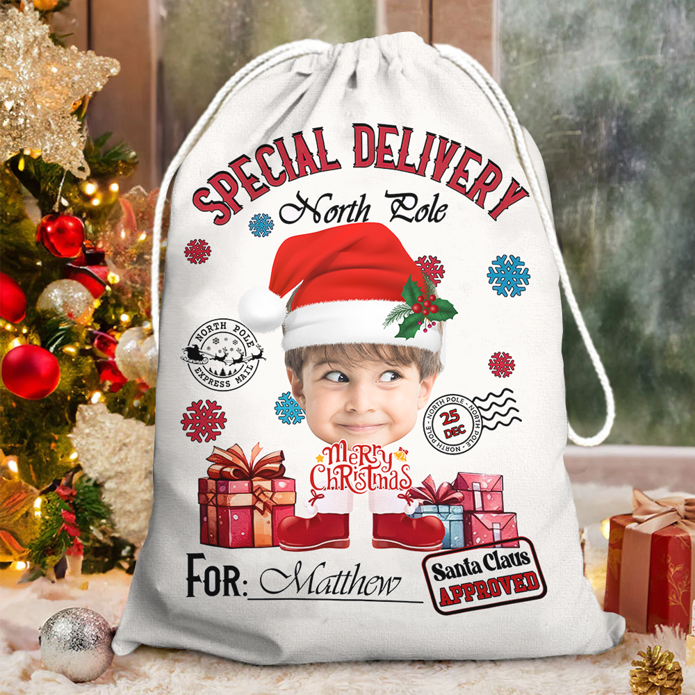 Personalized Santa Sack - Christmas Gift For Family - Face Photo Santa Costumes AB