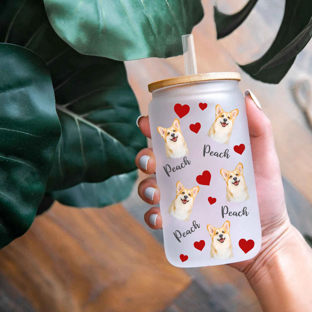 Personalized Glass Bottle/Frosted Bottle With Lid & Straw - Gift For Pet Lovers - Funny Dog Cat Photo AF