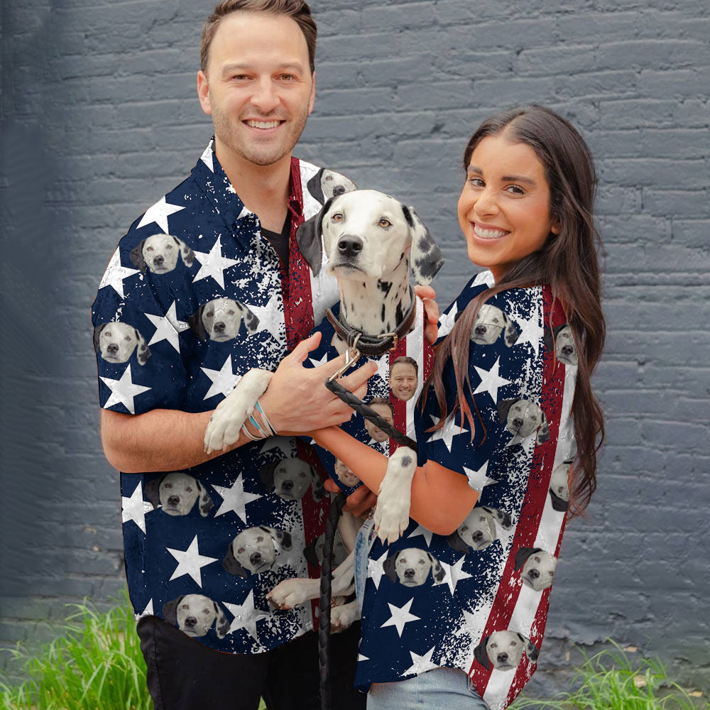 Custom Face American Flag Set Hawaiian Shirt For Pet & Human, Gift For Pet Lover AI