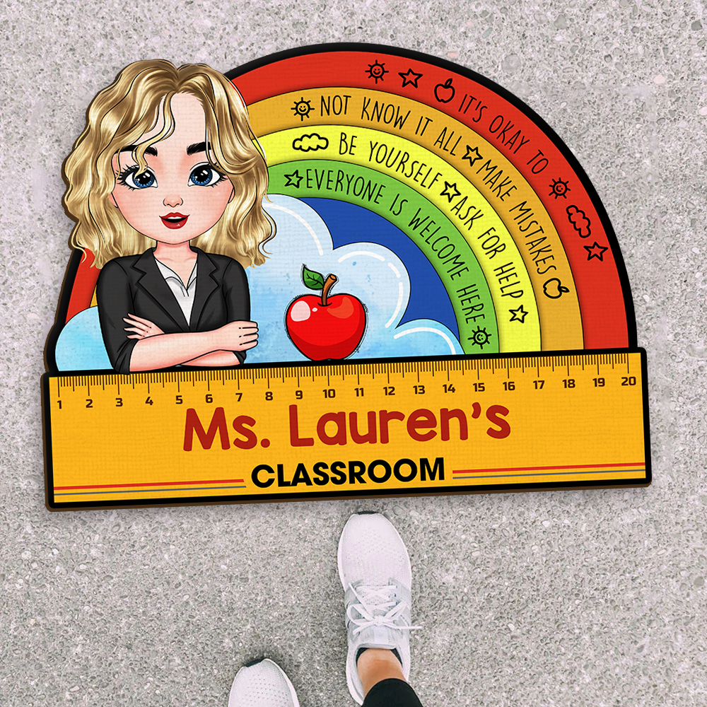 Personalized Classroom Teacher Welcome Doormat, Back To School Gift For Teacher AB