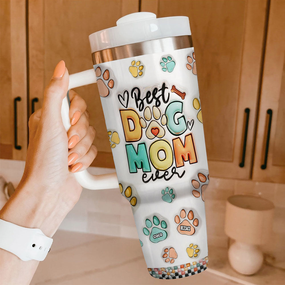 Personalized 40oz Tumbler With Handle and Straw Lid - Gift For Pet Lovers - Best Dog Mom Ever Yoycol