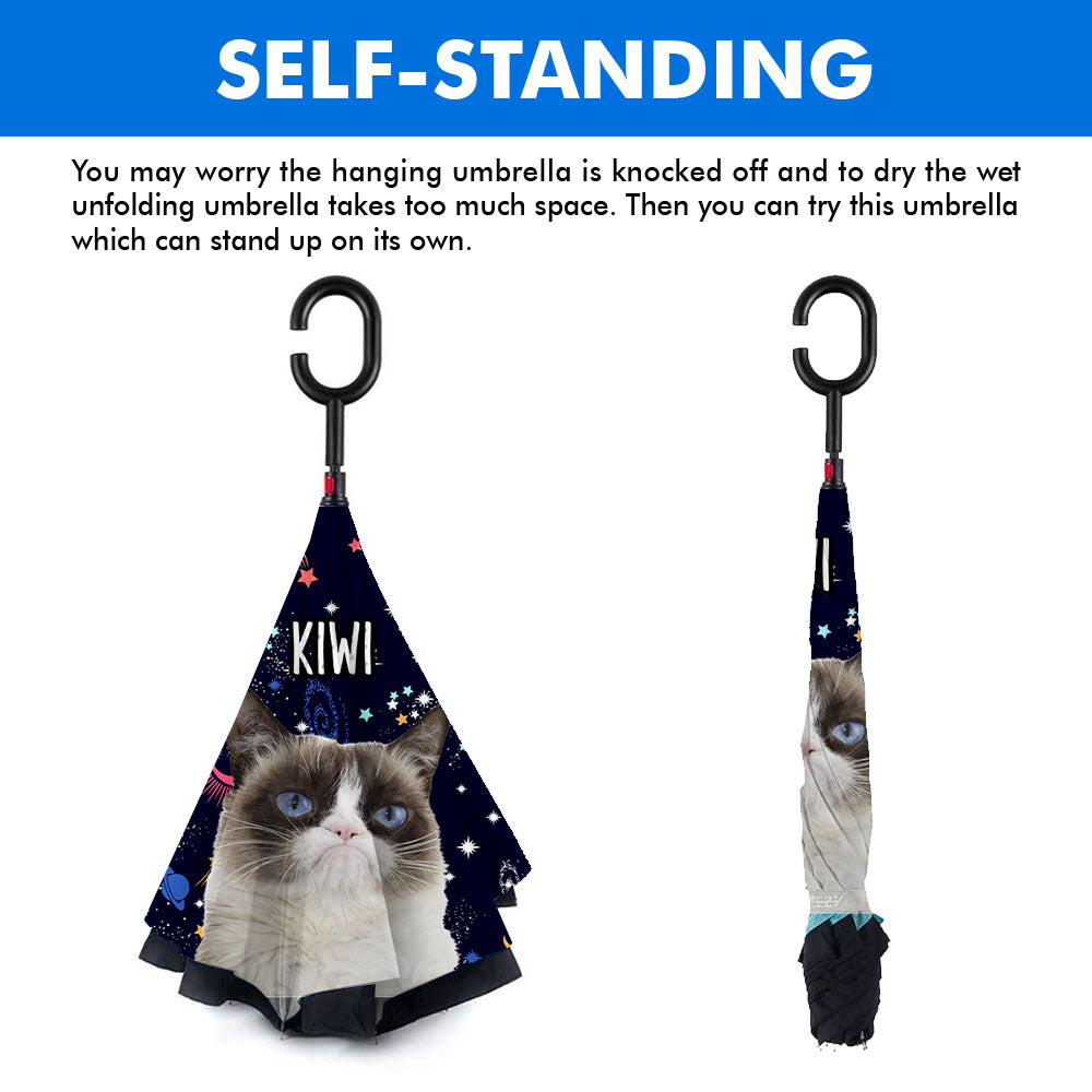 Custom Galaxy Dog Cat Photo With Name Windproof Reverse Upside Down C-Handle Double Layer Umbrella, Pet Lover Gift JonxiFon