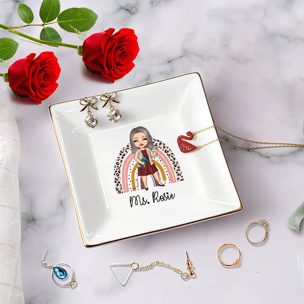 Custom Rainbow Teacher Name Jewelry Ring Dish, Jewelry Tray, Gift For Teacher Trang的产品