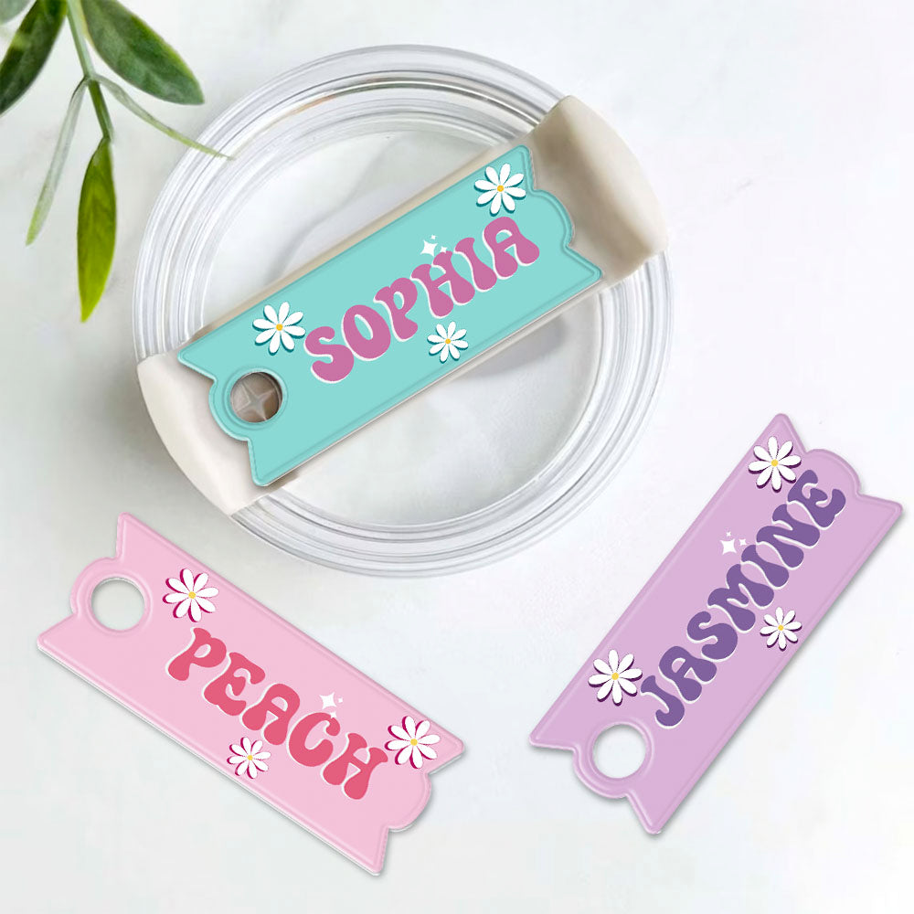 Personalized Tumbler Name Plate - Gift For Her - Retro Flower Tumbler Topper Yoycol