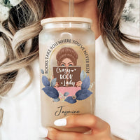 Thumbnail for Personalized Glass Bottle/Frosted Bottle With Lid & Straw - Gift For Book Lovers - Books Take You Where You've Never Been AF