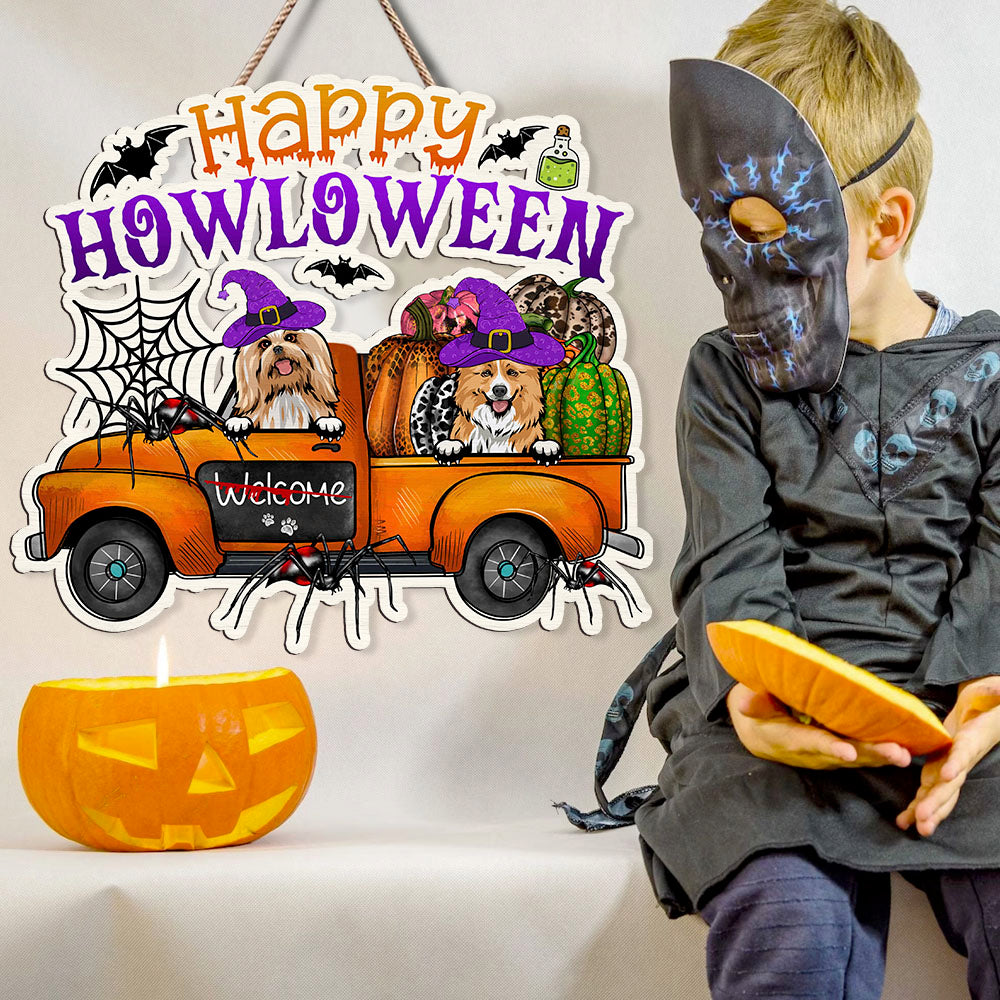 Personalized Shaped Doorsign- Gift For Dog Lovers- Happy Howloween Witched Dogs AE