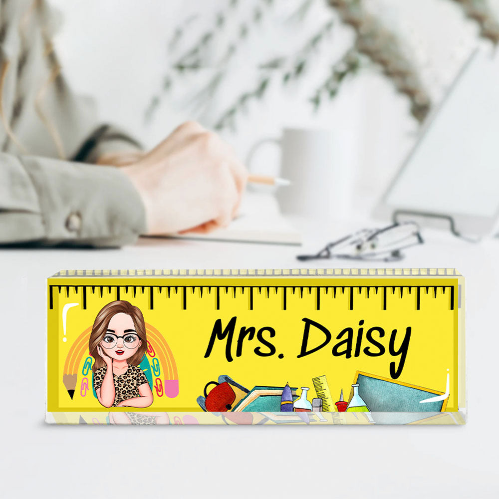 Custom Teacher Name Ruler Acrylic Desk Name Plate, Gift For Teacher AI