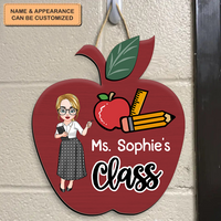 Thumbnail for Personalized Teacher Notebook Paper Apple Shaped Door Sign, Welcome Classroom Door Hanger AE