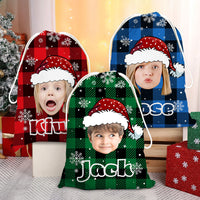 Thumbnail for Personalized Santa Sack - Christmas Gift For Family - Plaid Pattern Face Photo AB