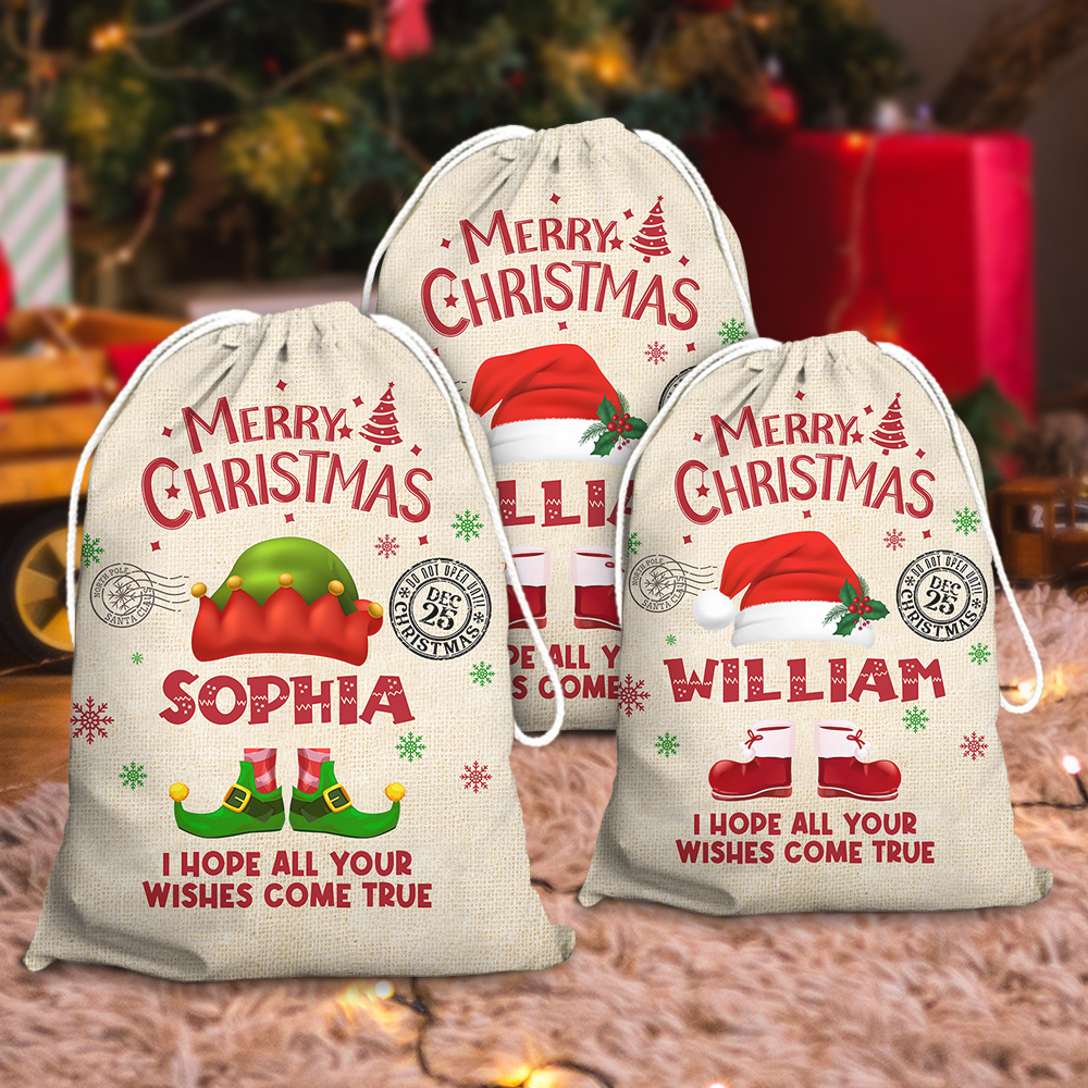 Personalized Santa Sack - Christmas Gift For Family - Christmas Costume With Name AB