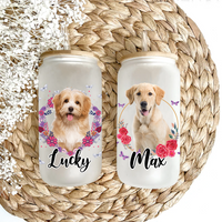 Thumbnail for Personalized Multicolor Floral Butterfly Dog Cat Photo Glass Bottle/Frosted Bottle With Lid & Straw AF