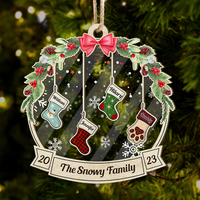 Thumbnail for Personalized Wooden & Acrylic Layered Ornament - Christmas Gift For Family - Members' Names Christmas Stockings AC