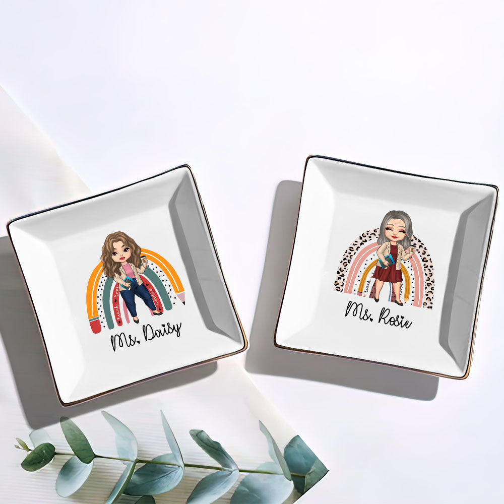 Custom Rainbow Teacher Name Jewelry Ring Dish, Jewelry Tray, Gift For Teacher Trang的产品