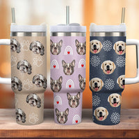 Thumbnail for Personalized 40 oz Tumbler With Handle and Straw Lid - Gift For Pet Lovers - Dog Cat Face Photo Retro Style FC