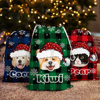 Thumbnail for Personalized Santa Sack - Christmas Gift For Pet Lovers - Plaid Pattern Face Photo AB