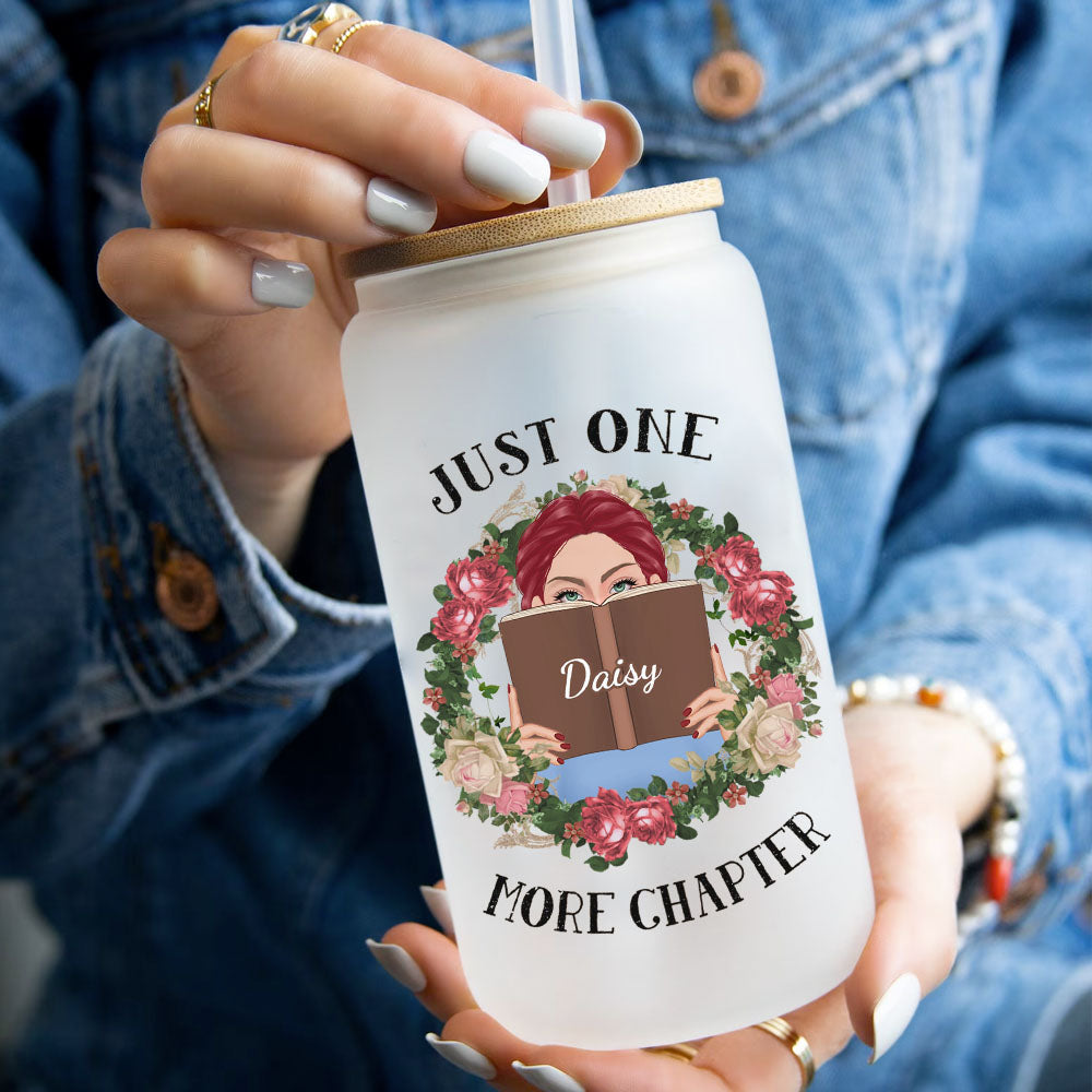 Personalized Glass Bottle/Frosted Bottle With Lid & Straw - Gift For Book Lovers - Just One More Chapter AF