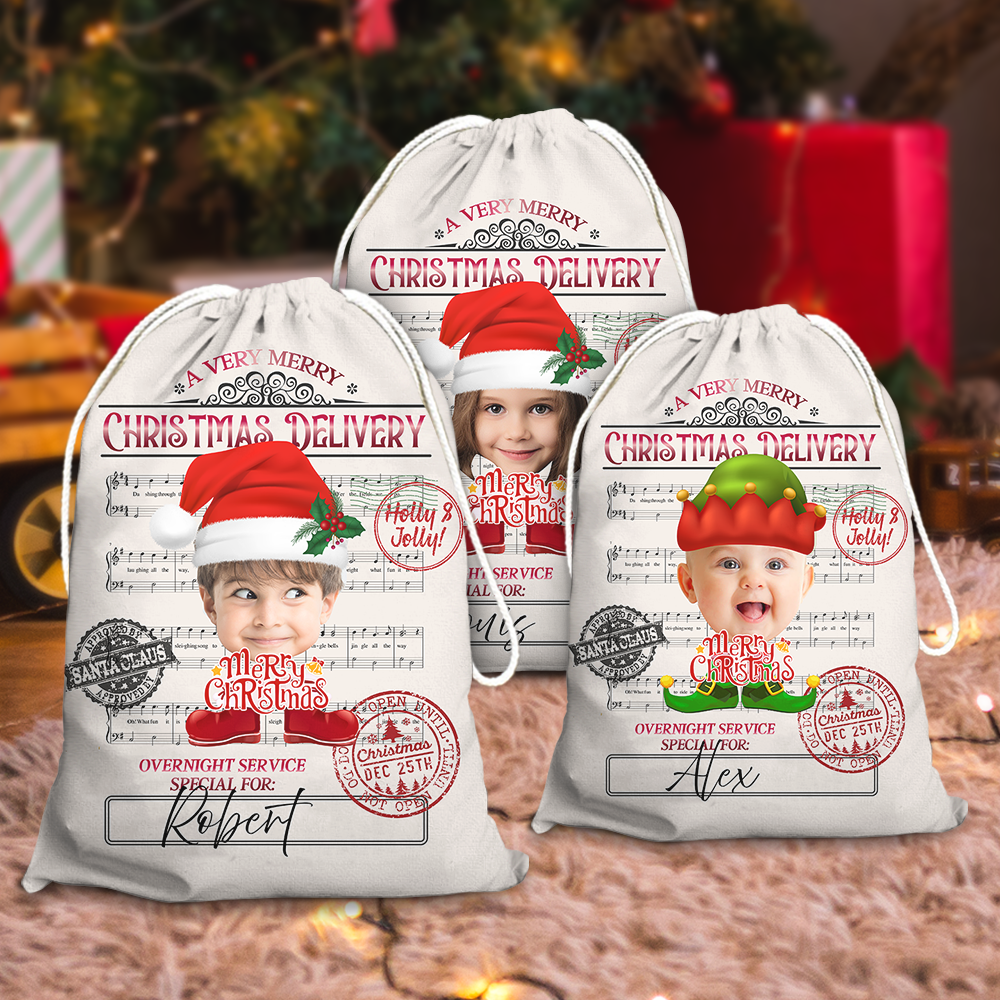 Personalized Santa Sack - Christmas Gift For Family - Face Photo Jingle Bell Song AB