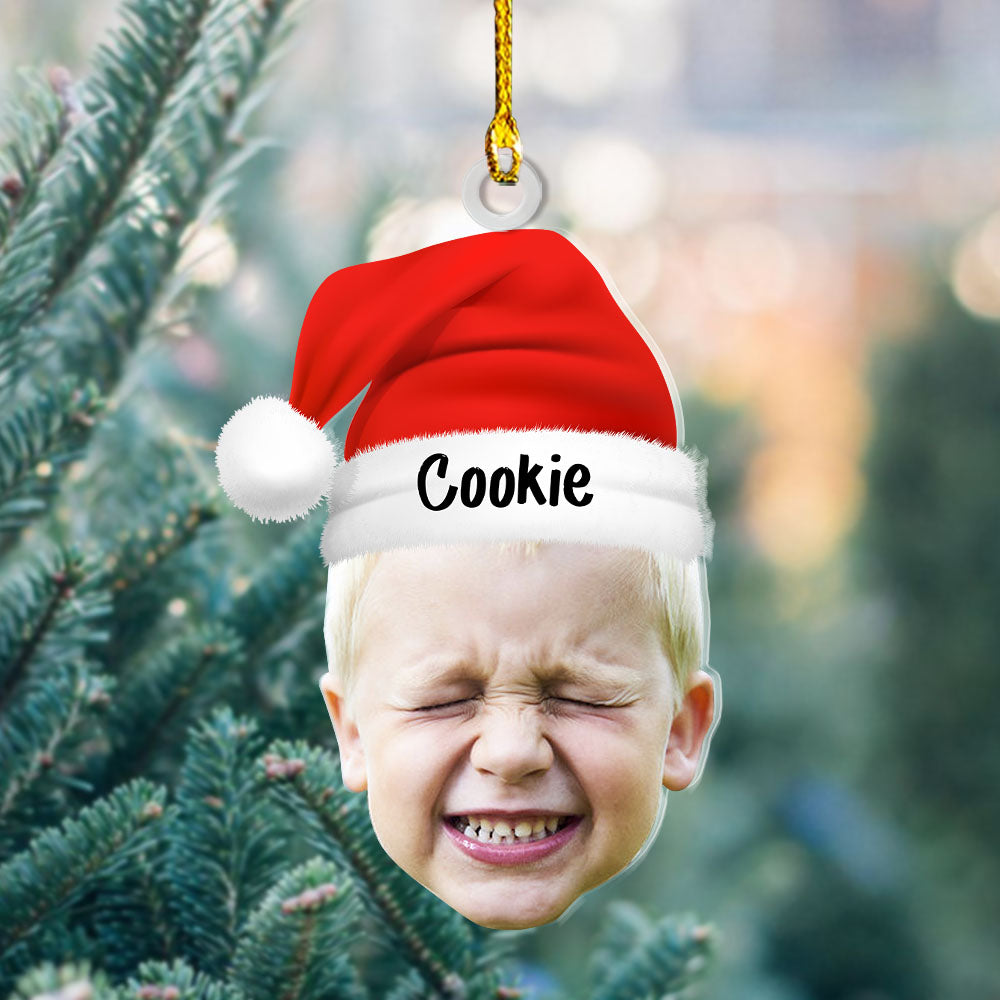 Personalized Acrylic Ornament - Gift For Family - Portrait Photo With Christmas Hat AC