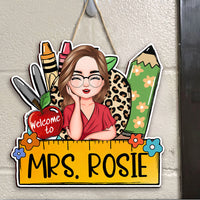 Thumbnail for Custom Teacher Name Ruler Pencil Teacher Shaped Door Sign, Gift For Teacher AE
