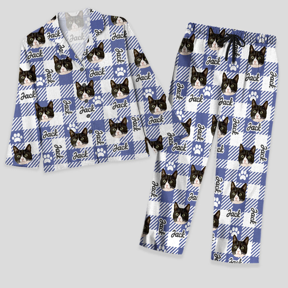 Personalized Pajamas Set - Gift For Pet Lover - Checkered Pattern Pet Photo Sleepwear AB