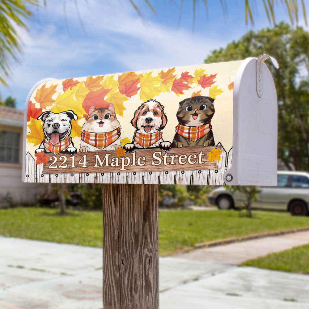 Personalized Mailbox Cover- Gift For Dog Cat Lovers- Hello Fall Maple Leaves AF
