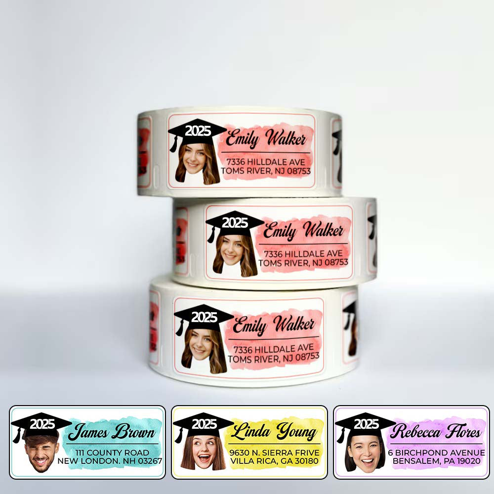 Personalized Face Photo 2025 Graduation Return Address Labels Roll, Return Address Labels Stickers FC
