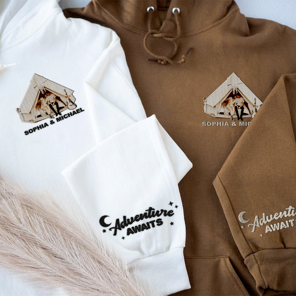 Personalized Embroidered T-shirt, Sweatshirt, Hoodie - Gift For Camping Lovers - Embroidery Camping RV Photo FC