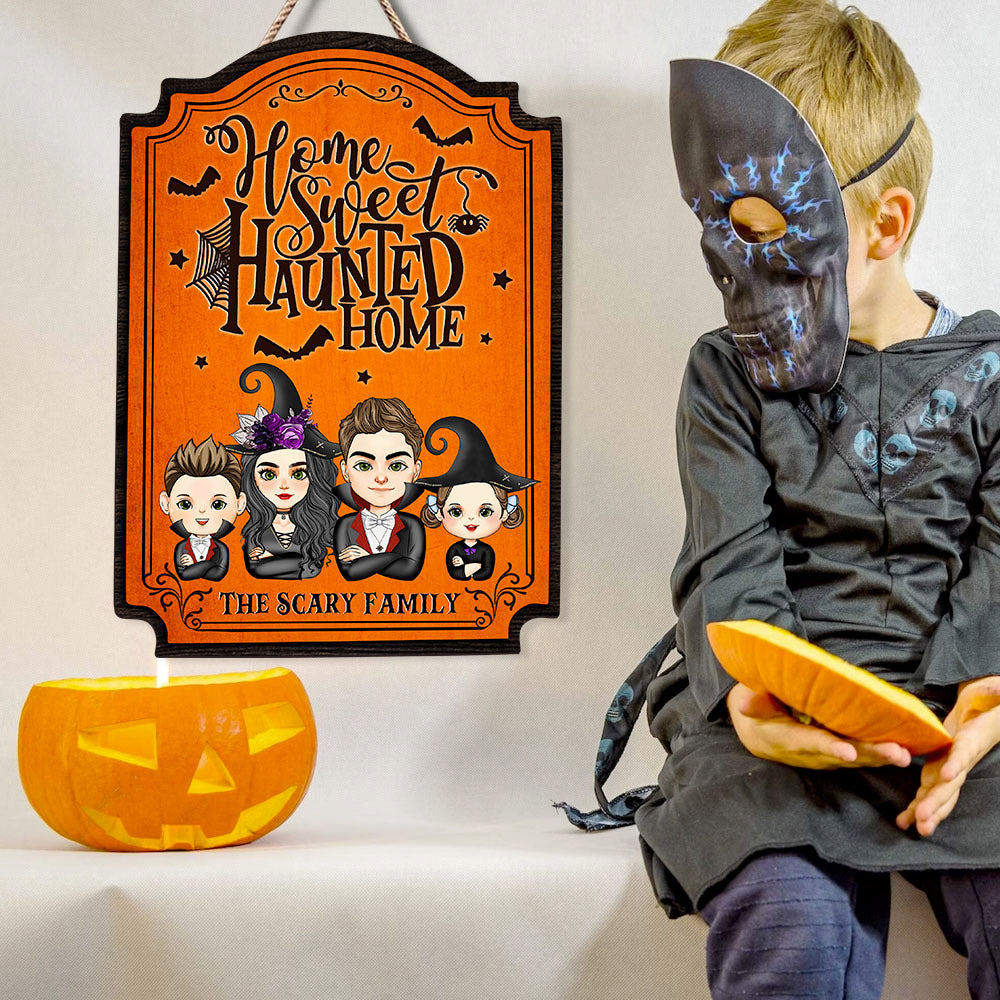 Personalized Shaped Door Sign - Halloween Gift For Family - Home Sweet Haunted Home AE