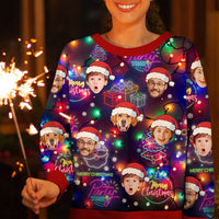 Thumbnail for Personalized Ugly Christmas Sweater - Christmas Gift For Family - Funny Face Photo Bright Neon Lighting AB
