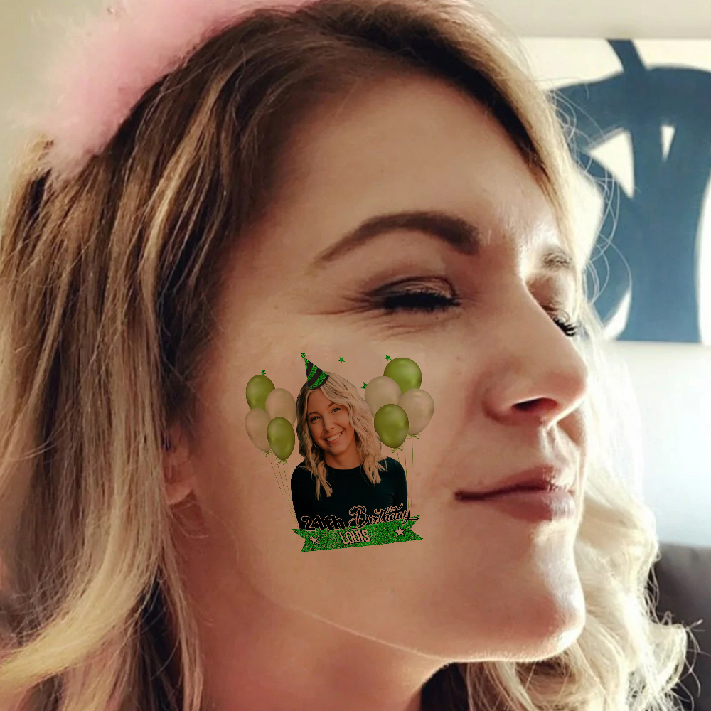 Personalized Happy Birthday Photo Glitter Party Tattoos, B-day Party Supply FC