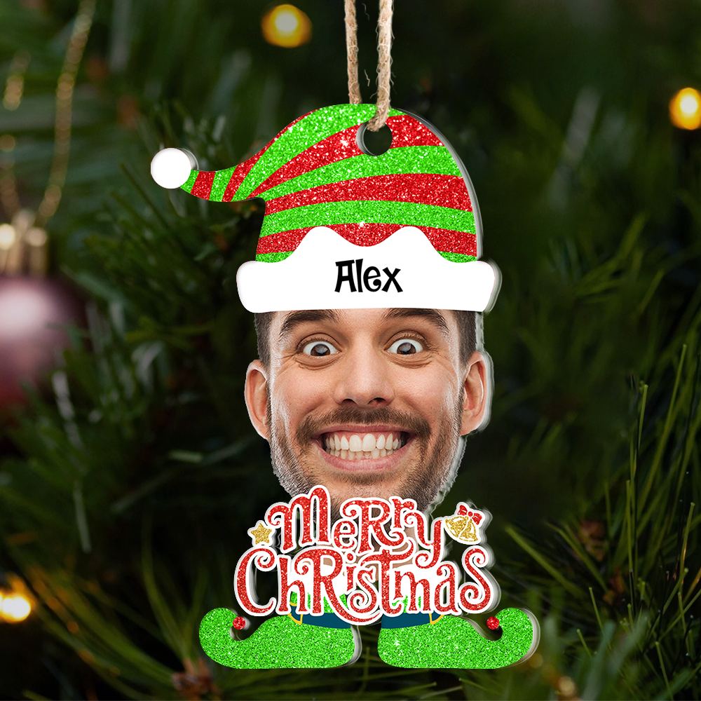 Personalized Acrylic Ornament - Christmas Gift For Family - Face Photo Santa Claus And Elf Costume AE