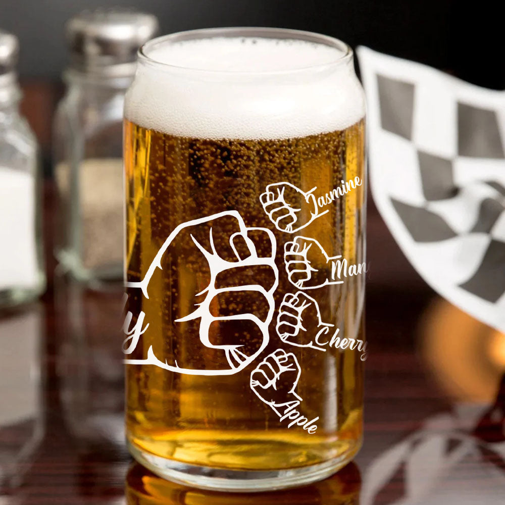 Custom Dad Name Fist Bump Beer Glass Bottle, Gift For Dad & Grandpa AF