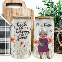 Thumbnail for Custom Thank You For Helping Me Grow Teacher Glass Bottle/Frosted Bottle With Lid & Straw, Gift For Teacher AF