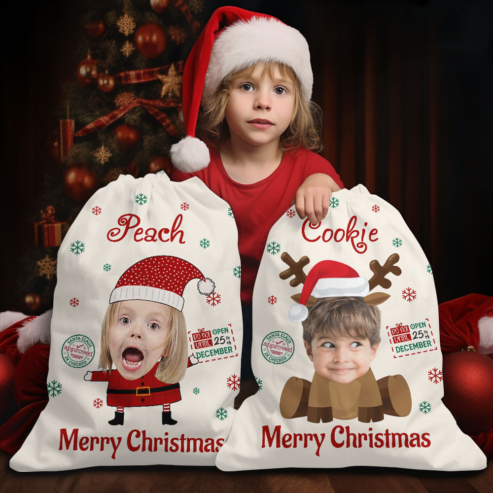 Personalized Christmas Bag - Christmas Gift For Family - Customize Face Photo With Christmas Characters AB