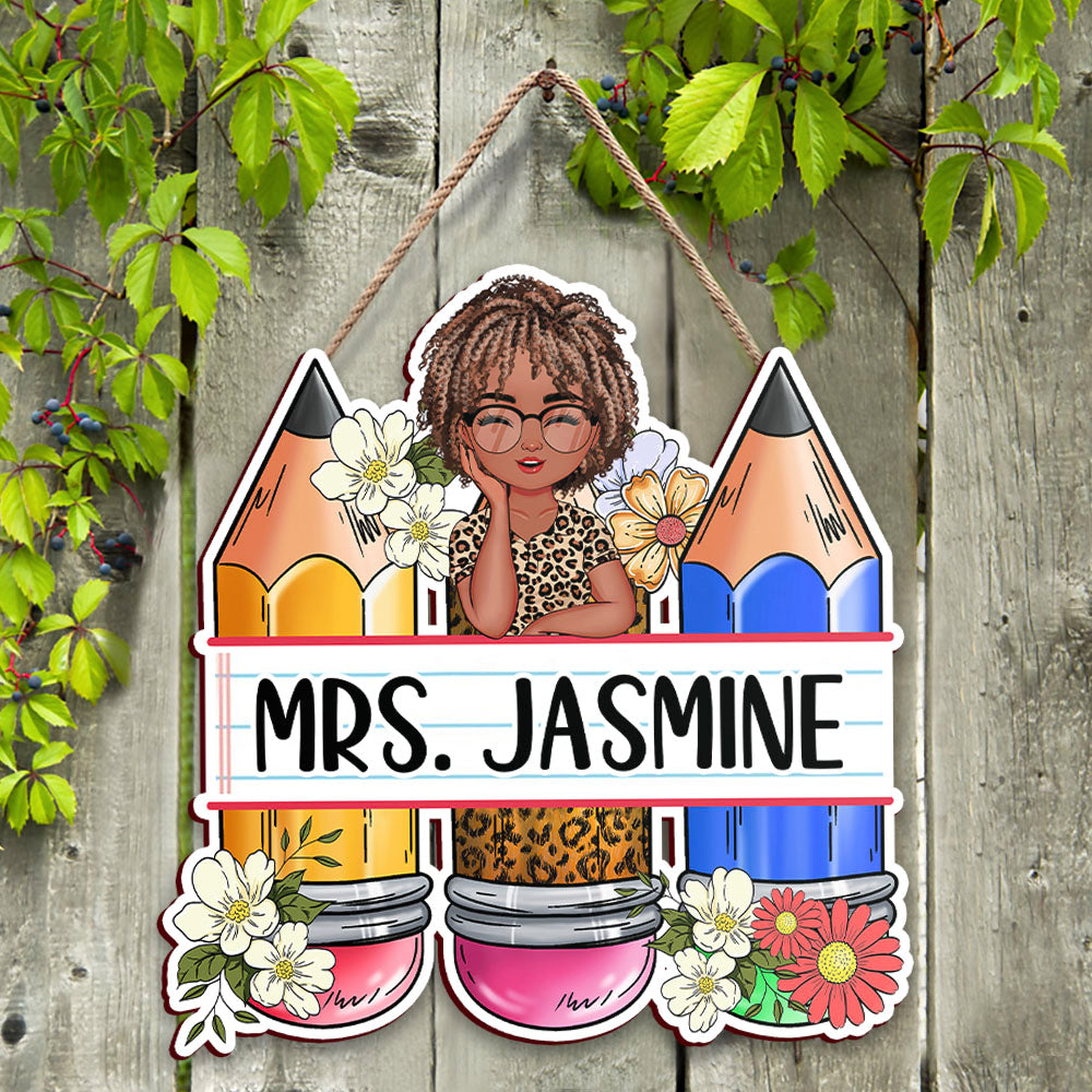 Custom Teacher Name Pencils Flowers Shaped Door Sign, Gift For Teacher AE