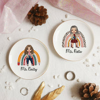 Thumbnail for Custom Rainbow Teacher Name Round Jewelry Ring Dish, Jewelry Tray, Gift For Teacher Trang的产品