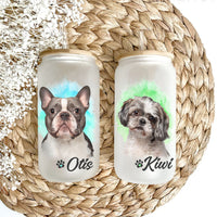 Thumbnail for Custom Dog Cat Photo Portraits With Paws Glass Bottle/Frosted Bottle With Lid & Straw, Pet Lover Gift AF