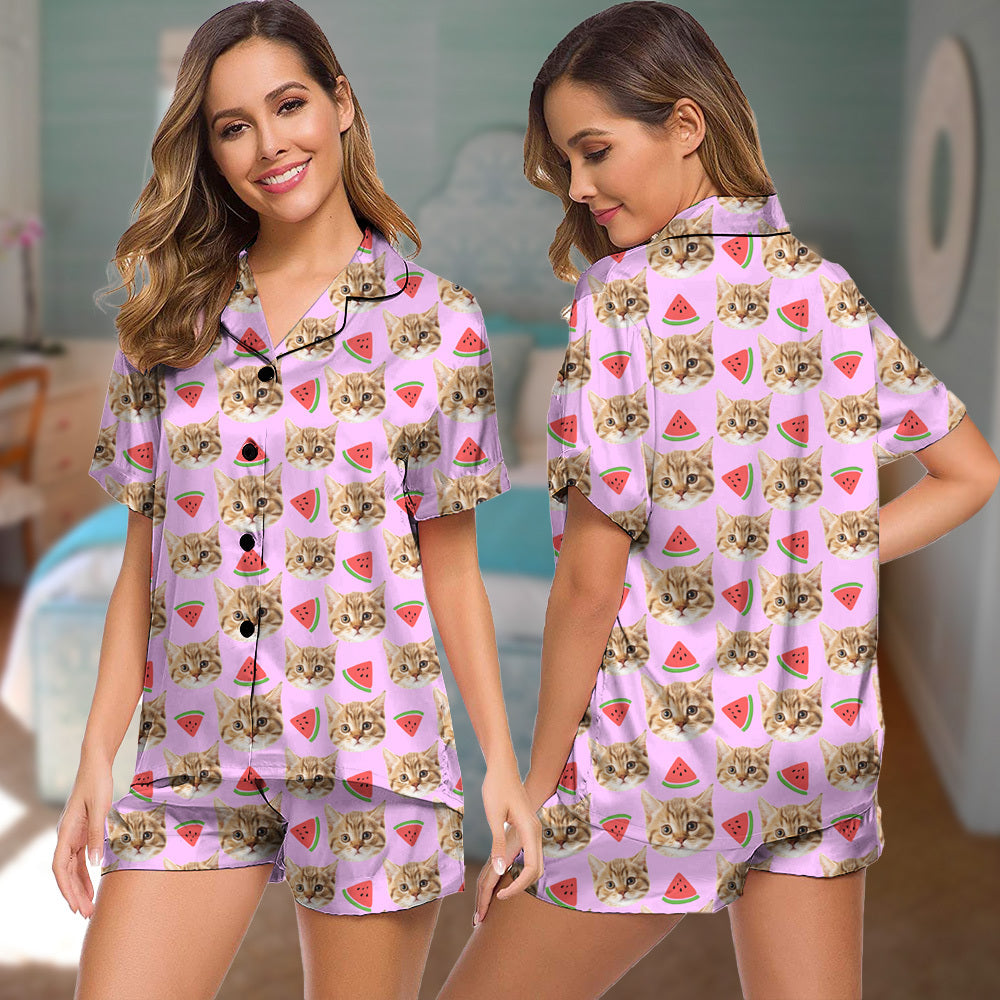 Personalized Pet Face Cutout Men and Women Short Pajamas Set, Best Sleepwear For Pet Lovers AB