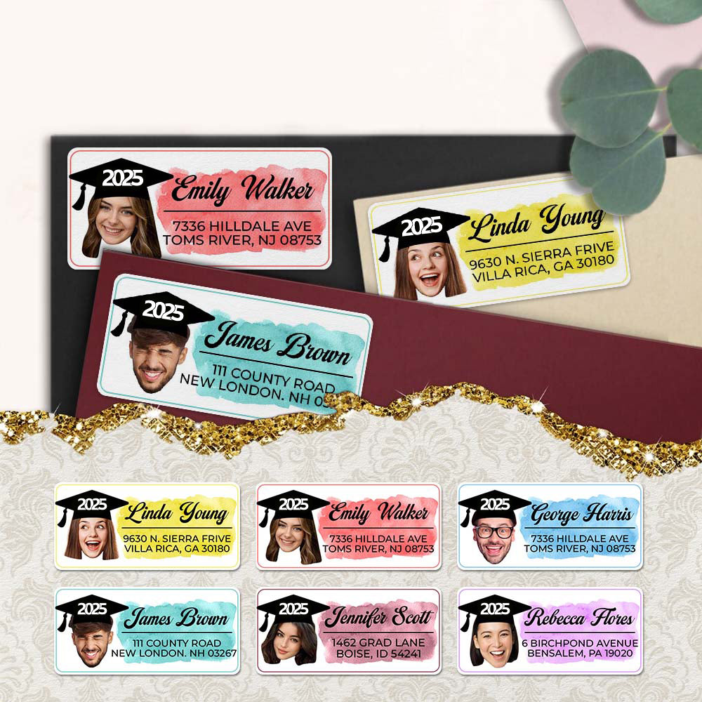 Personalized Face Photo 2025 Graduation Return Address Labels Roll, Return Address Labels Stickers FC