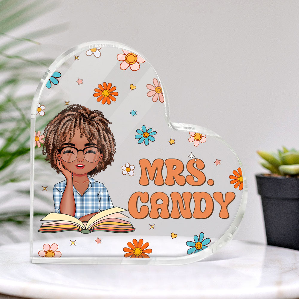 Custom Name With Flowers Retro Magic Heart Shaped Acrylic Plaque, Gift For Her AA